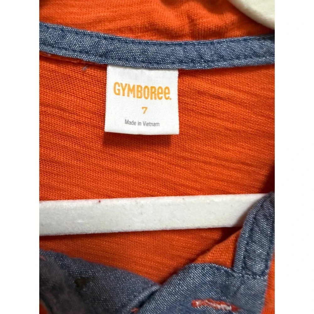 Gymboree Boys Orange Slub Cotton Polo Shirt Utility Pocket Short Sleeve Size 7